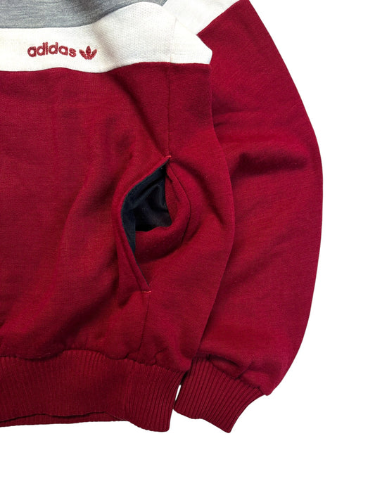 70s Adidas By Ventex Sweater Mit Taschen Made In France Grau Rot 4 S-M