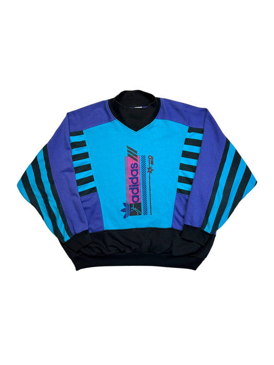 90s Adidas Sweater Funnel Neck Colorblocked Türkis Lila D7 L