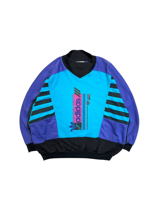 90s Adidas Sweater Funnel Neck Colorblocked Türkis Lila D7 L