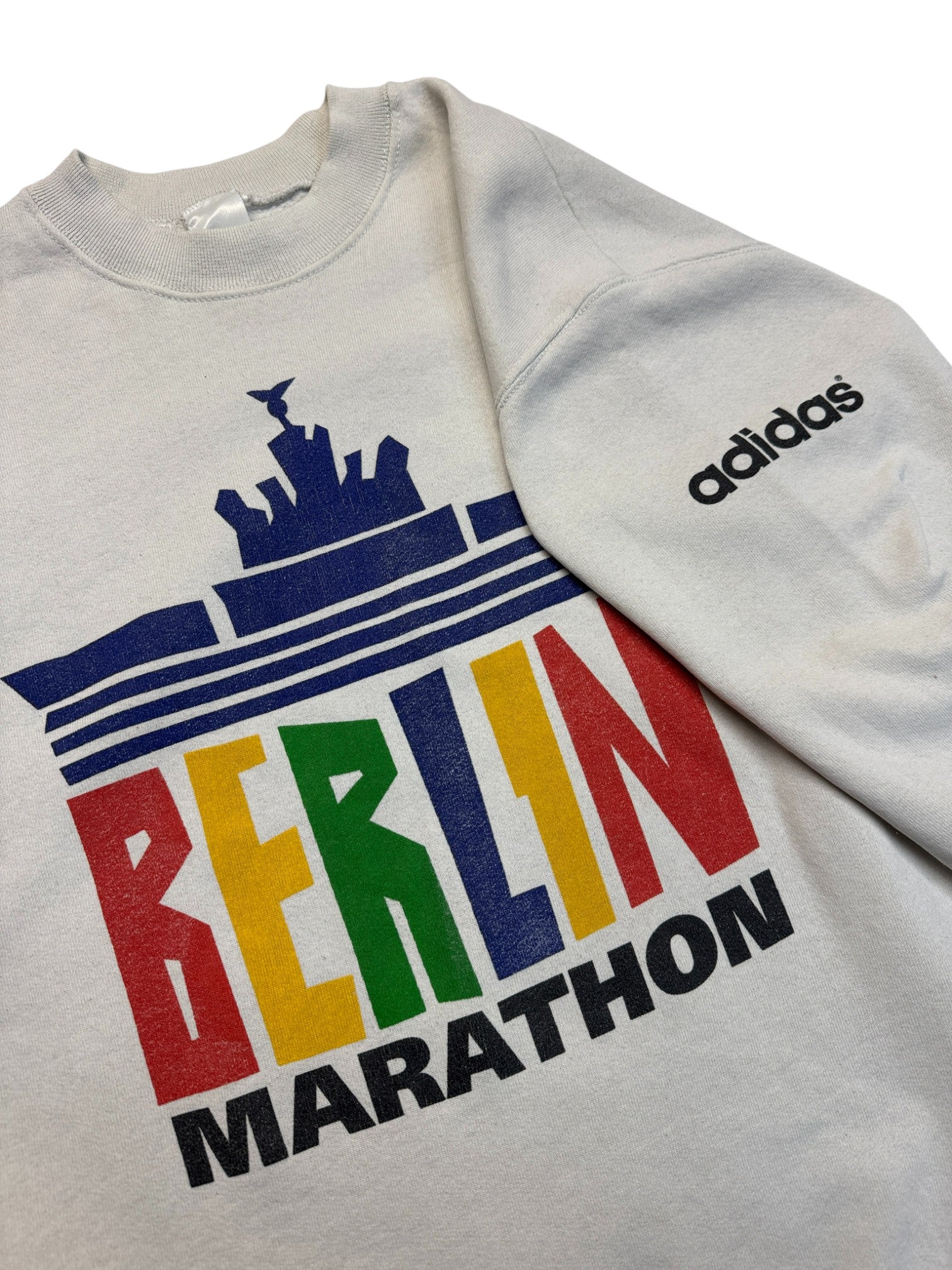 Rare! 80s Adidas Sweater Crewneck Berlin Marathon Weiß S-M