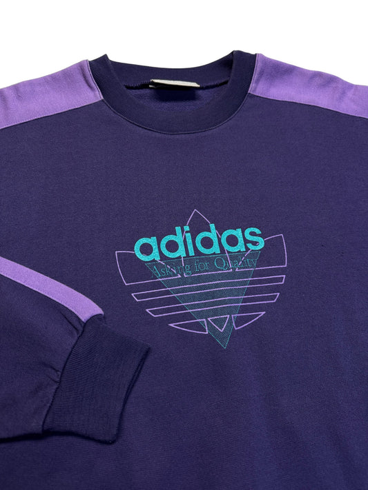 90s Adidas Sweater "Asking for quality" Colorblocked Lila D4 S-M