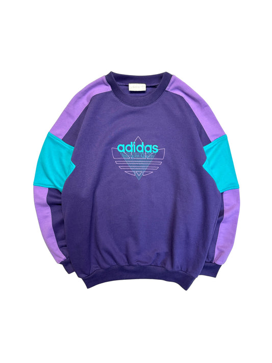 90s Adidas Sweater "Asking for quality" Colorblocked Lila D4 S-M