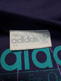 90s Adidas Sweater "Asking for quality" Colorblocked Lila D4 S-M