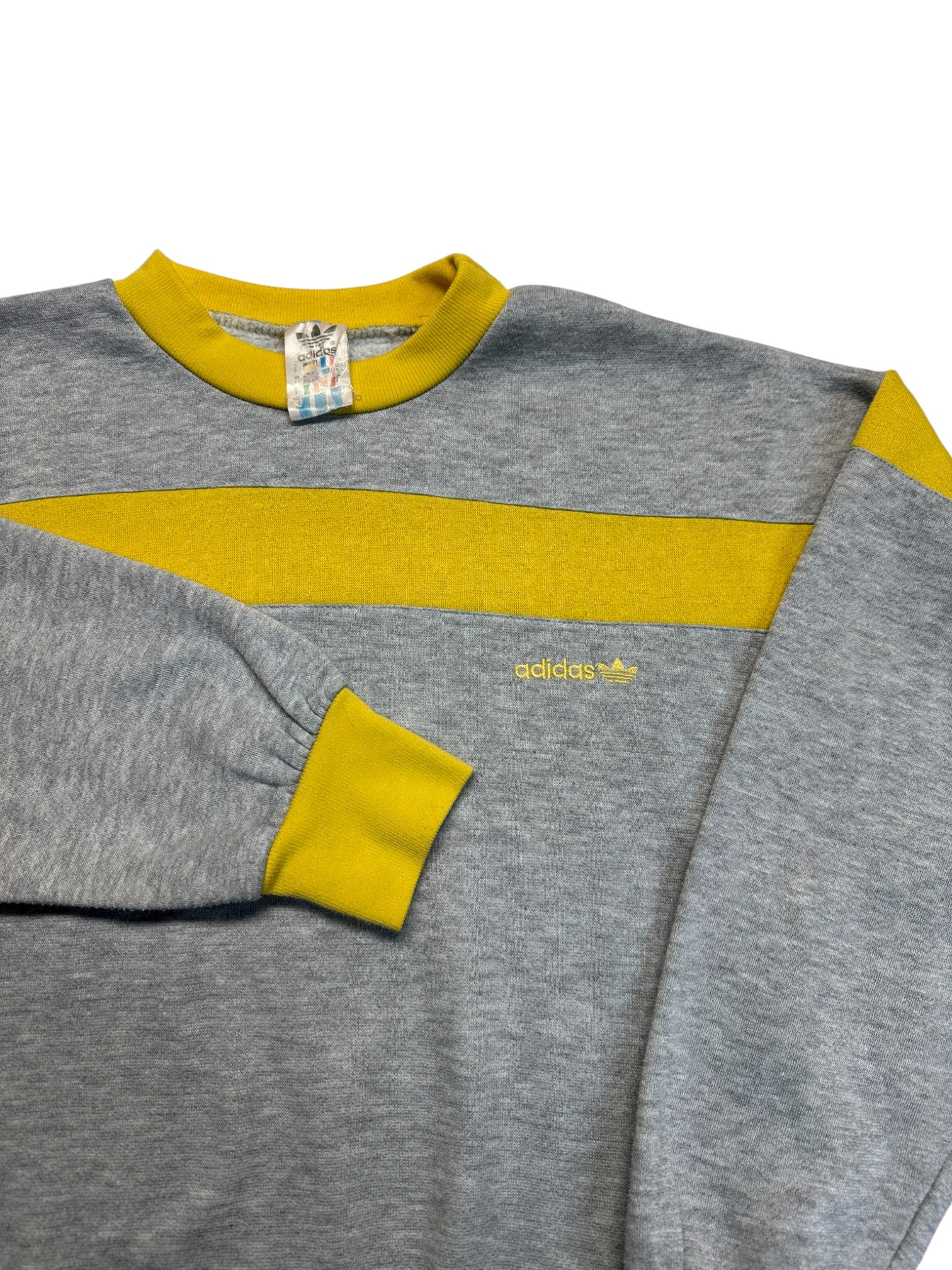 80s Adidas Sweater Crewneck Made In Singapore Grau Gelb D5 S