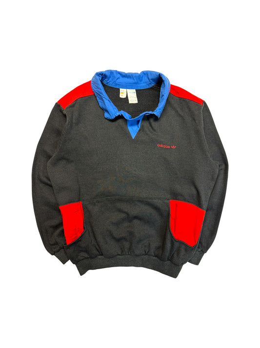 70s-80s Adidas By Ventex Polosweater Mit Taschen Made In France Schwarz Rot 6/50 M
