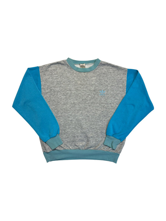 80s Adidas Sweater Crewneck Grau Blau D7 M-L