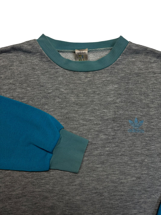 80s Adidas Sweater Crewneck Grau Blau D7 M-L