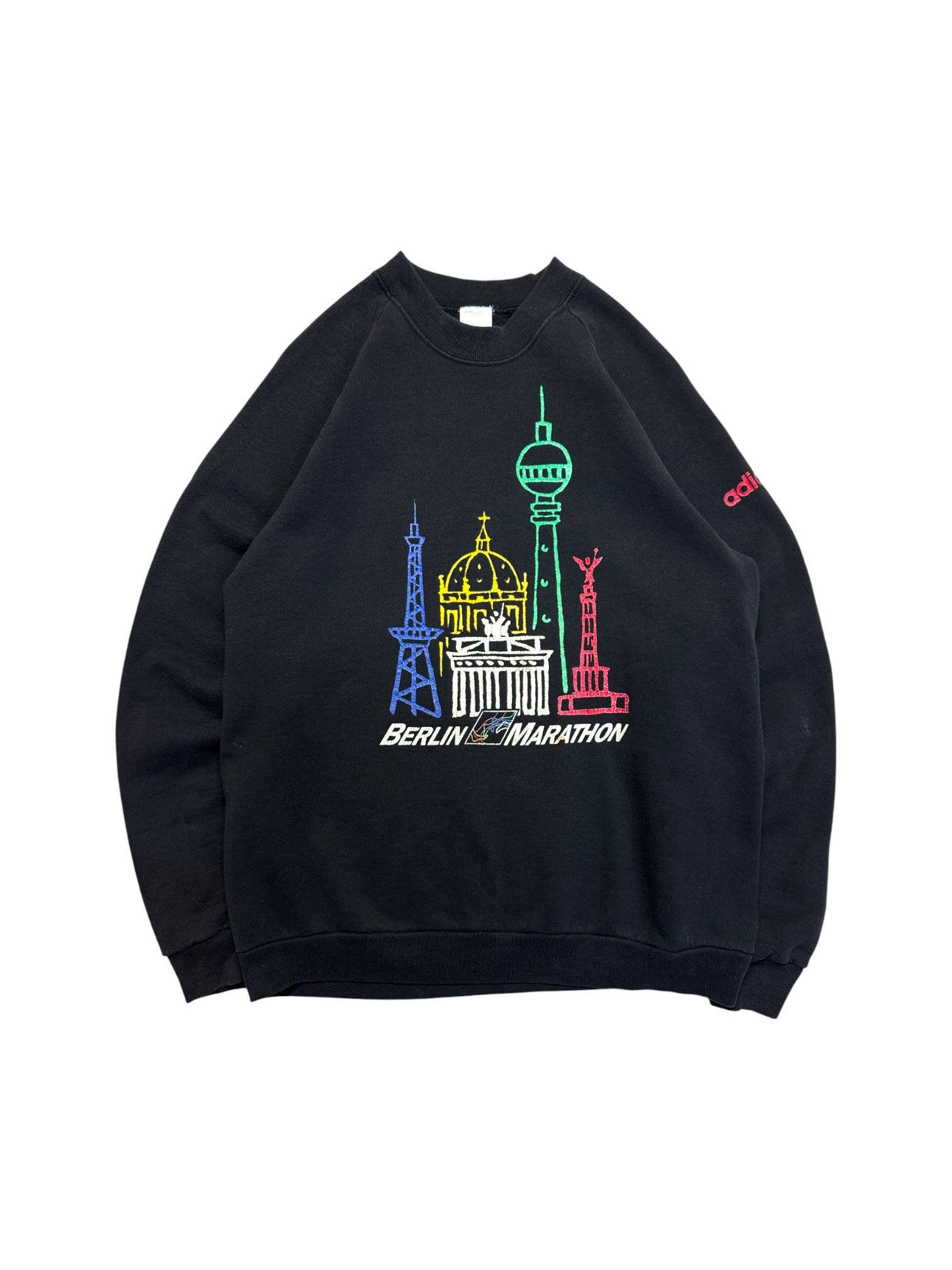 Rare! 80s Adidas Sweater Crewneck Raglan Berlin Marathon Made In The EEC. Schwarz M