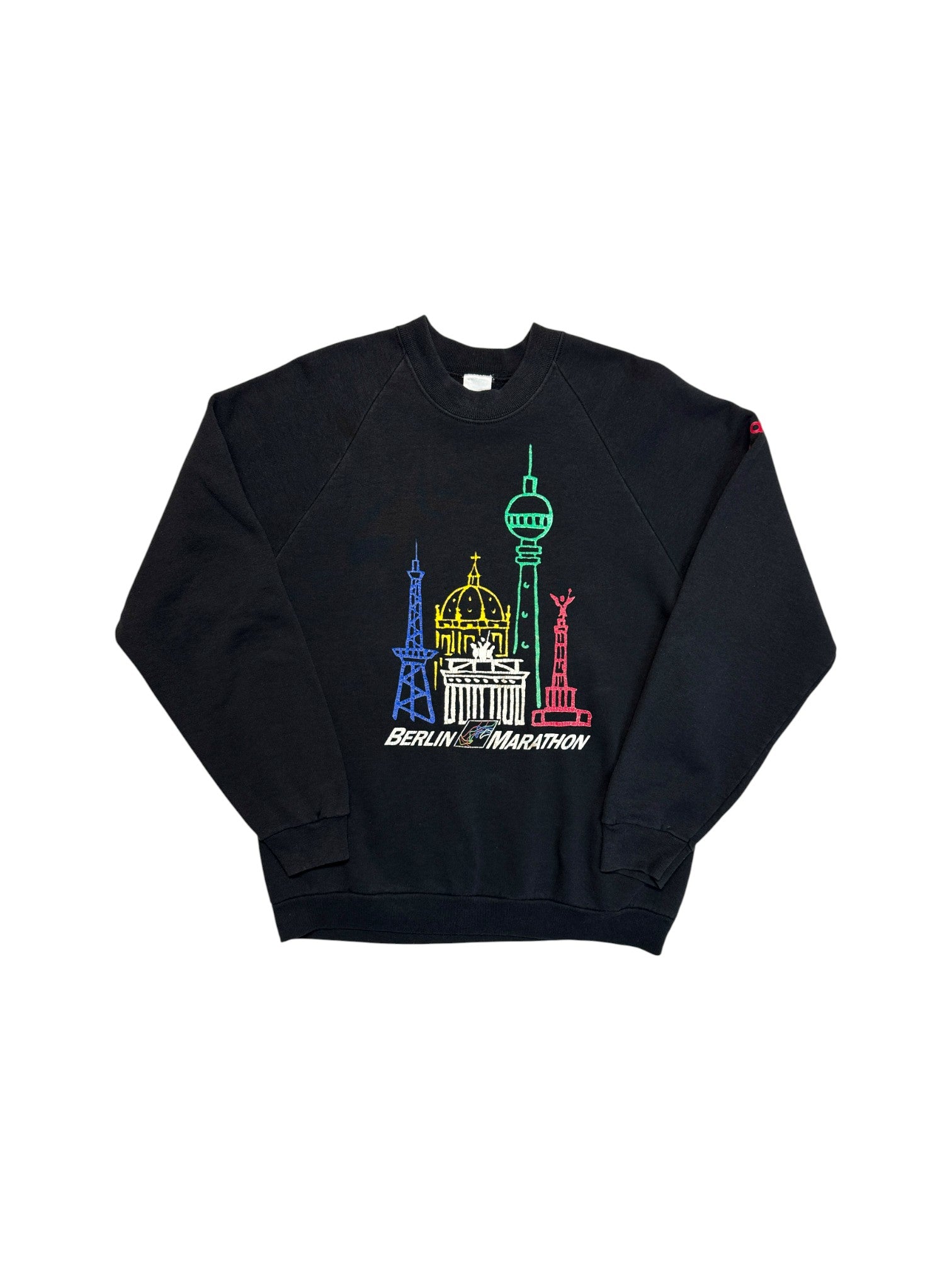Rare! 80s Adidas Sweater Crewneck Raglan Berlin Marathon Made In The EEC. Schwarz M
