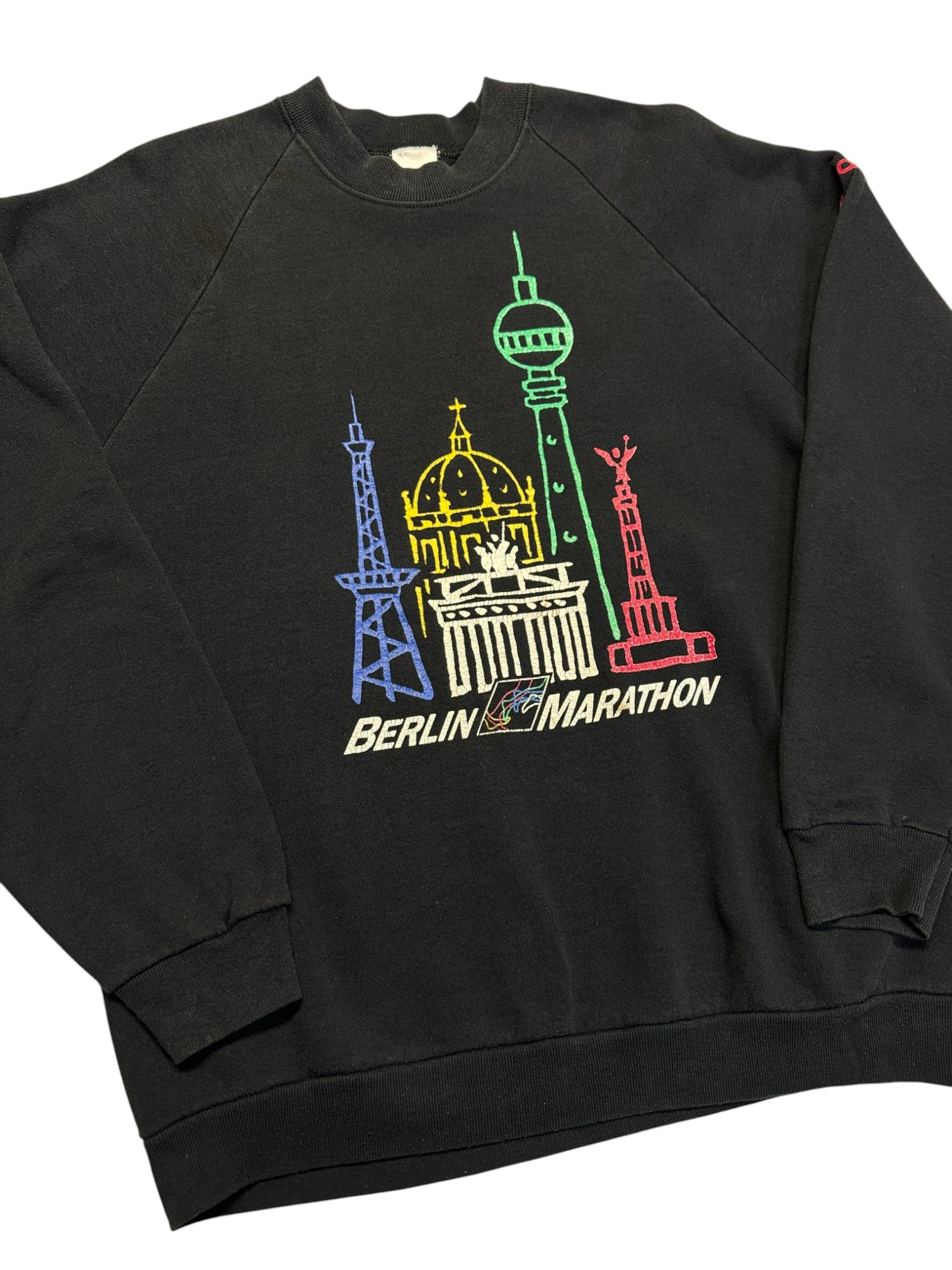 Rare! 80s Adidas Sweater Crewneck Raglan Berlin Marathon Made In The EEC. Schwarz M