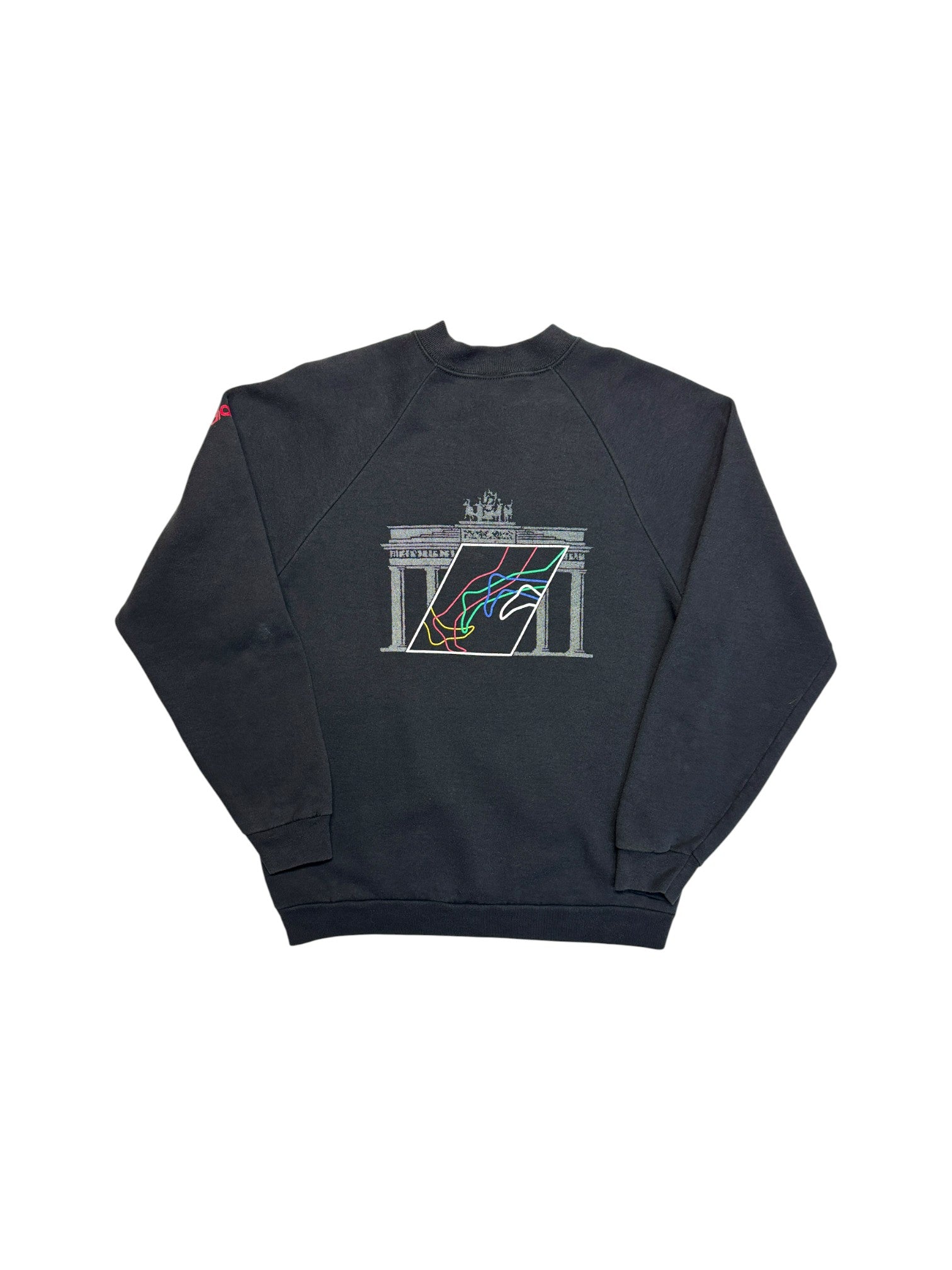 Rare! 80s Adidas Sweater Crewneck Raglan Berlin Marathon Made In The EEC. Schwarz M