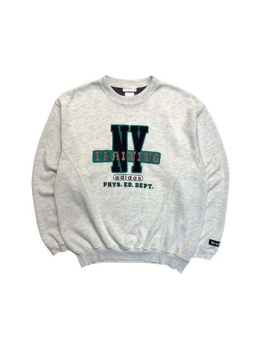 90s Adidas Sweater Crewneck NY Training Made In Singapore Hellgrau M-L