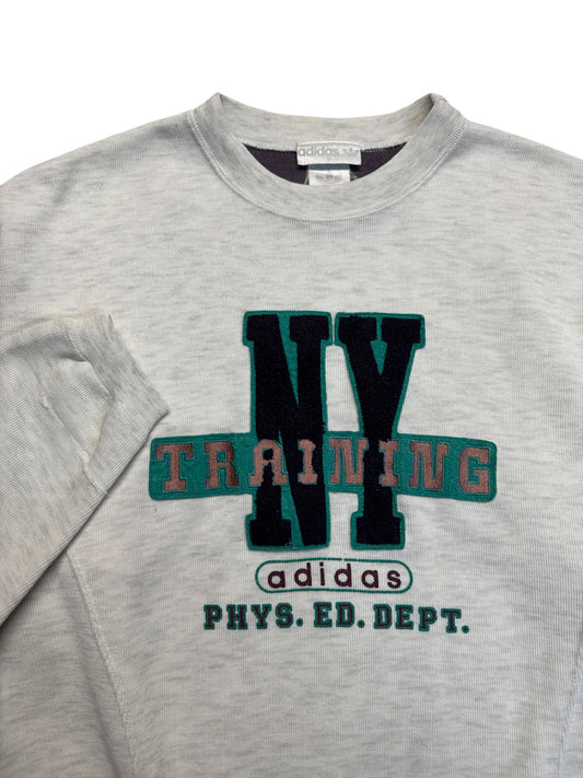 90s Adidas Sweater Crewneck NY Training Made In Singapore Hellgrau M-L