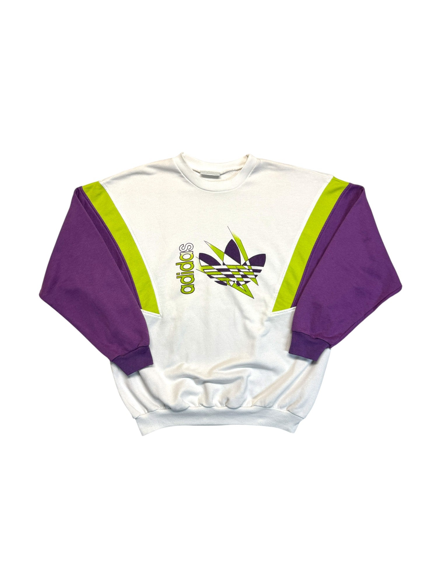 90s Adidas Sweater Crewneck Big Logo Weiß Lila D6 M
