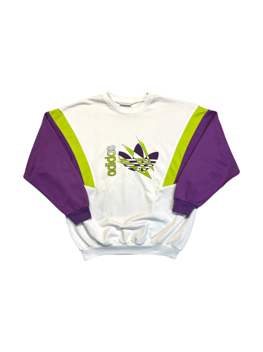 90s Adidas Sweater Crewneck Big Logo Weiß Lila D6 M
