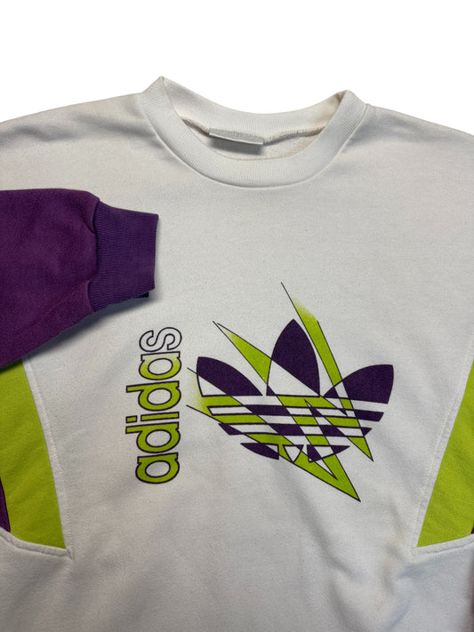 90s Adidas Sweater Crewneck Big Logo Weiß Lila D6 M