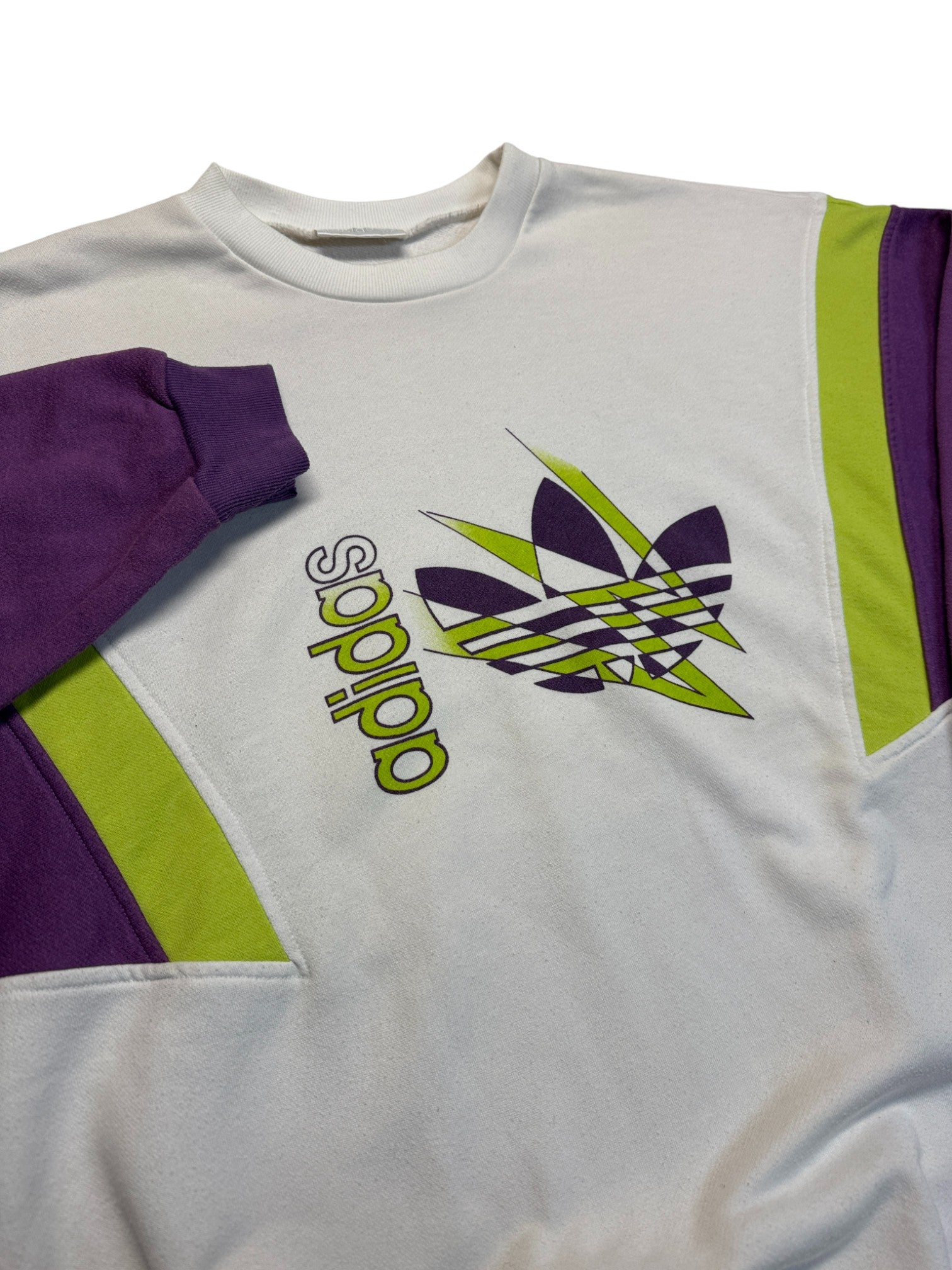 90s Adidas Sweater Crewneck Big Logo Weiß Lila D6 M