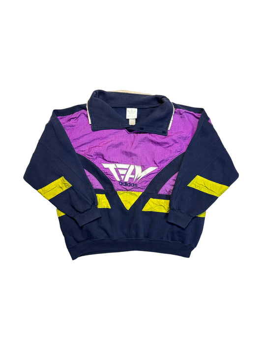 90s Adidas Team Pullover Stehkragen Dunkelblau Lila M-L