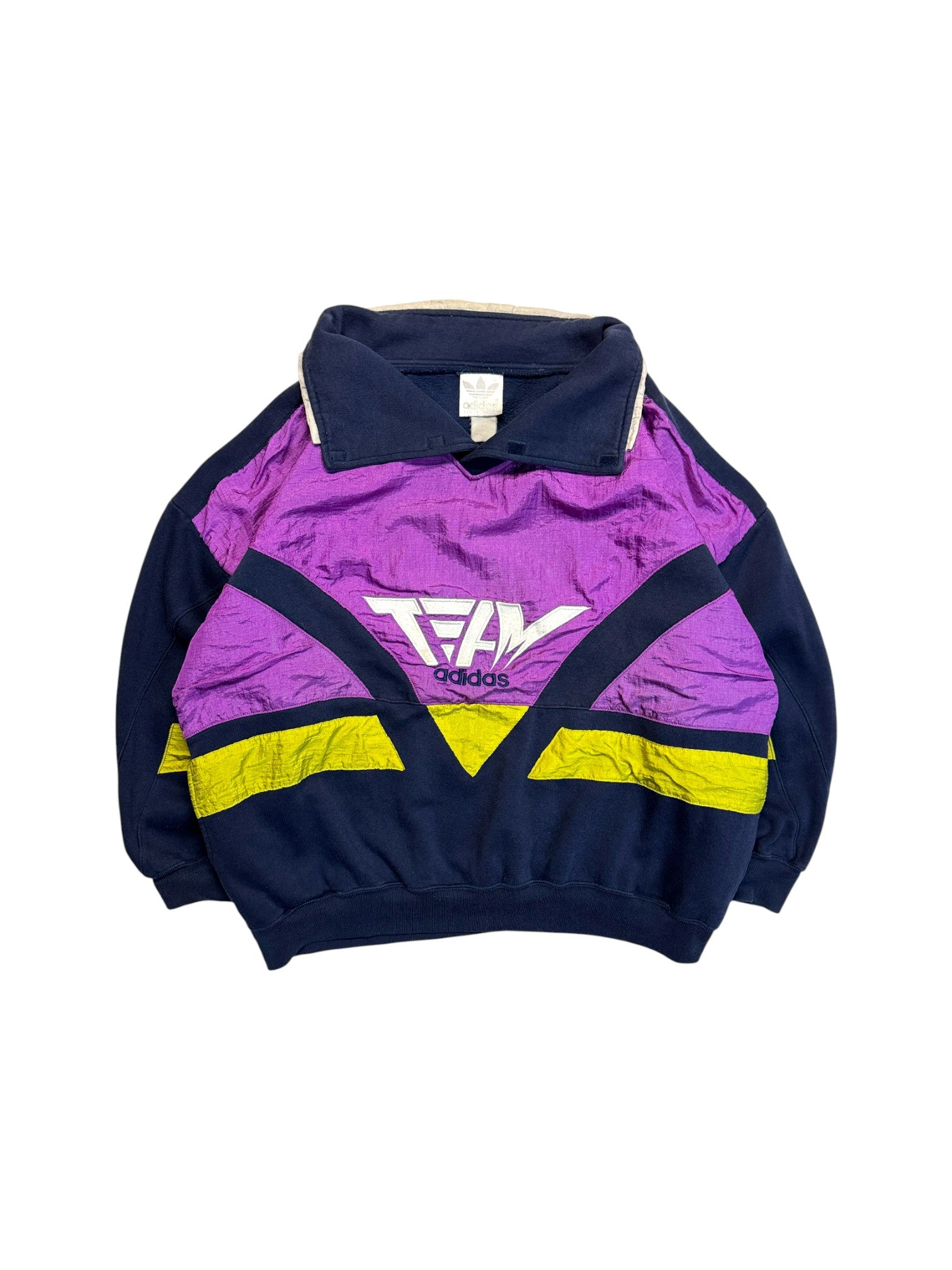 90s Adidas Team Pullover Stehkragen Dunkelblau Lila M-L