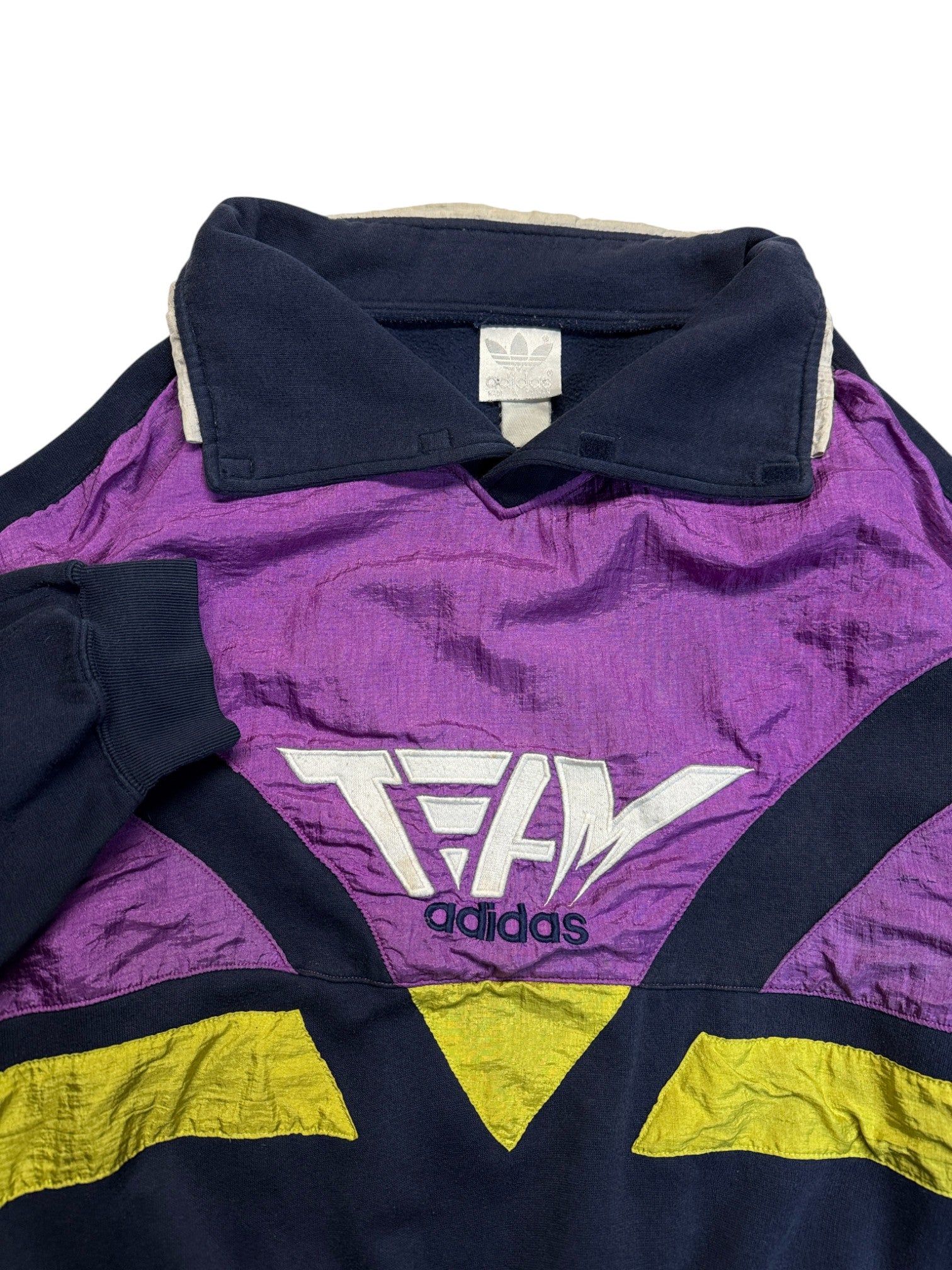 90s Adidas Team Pullover Stehkragen Dunkelblau Lila M-L