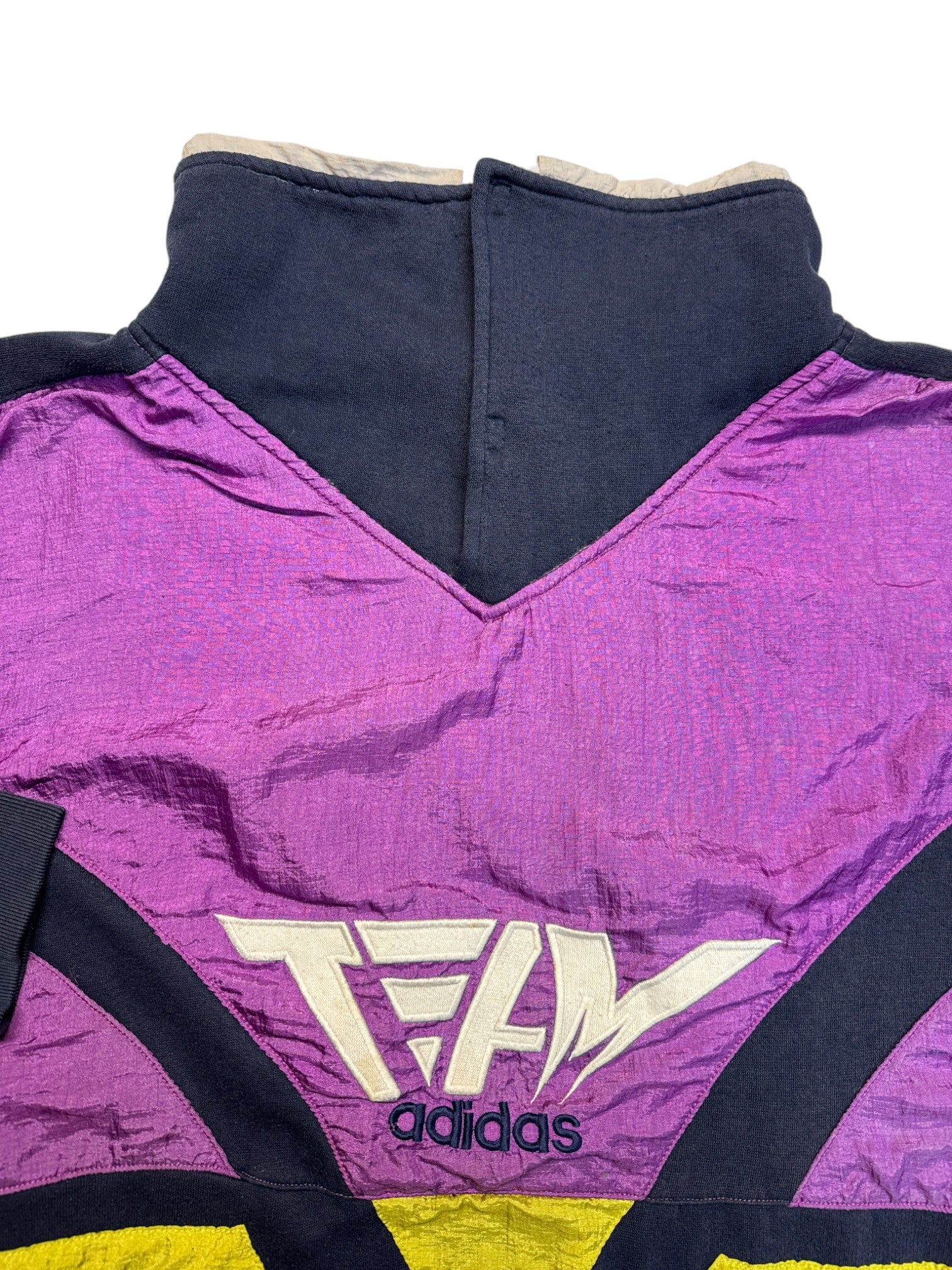 90s Adidas Team Pullover Stehkragen Dunkelblau Lila M-L