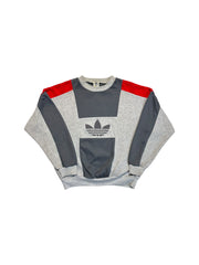 80s Adidas Sweater Crewneck Big Trefoil Made In Singapore Grau Rot D7 L