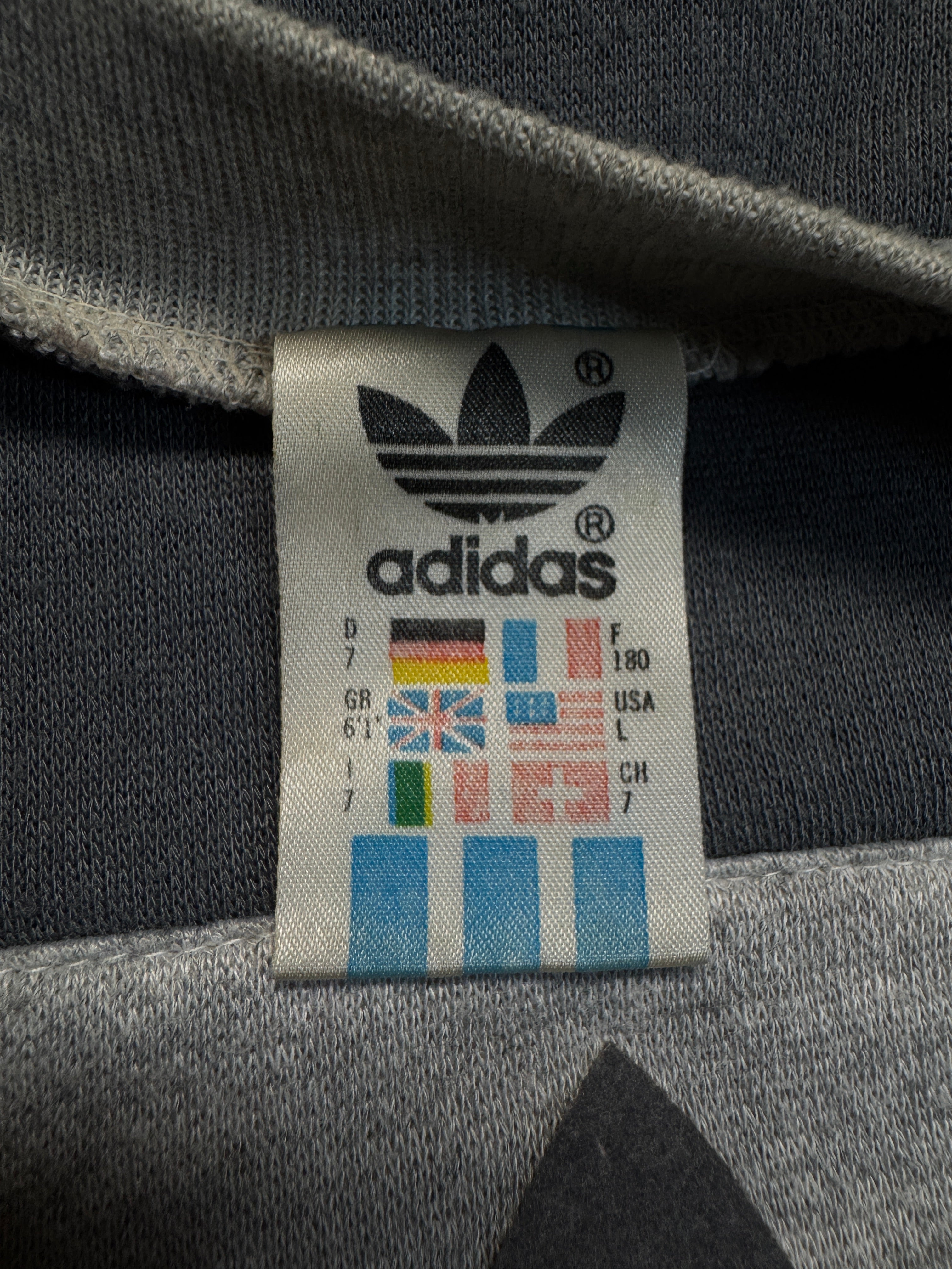 80s Adidas Sweater Crewneck Big Trefoil Made In Singapore Grau Rot D7 L