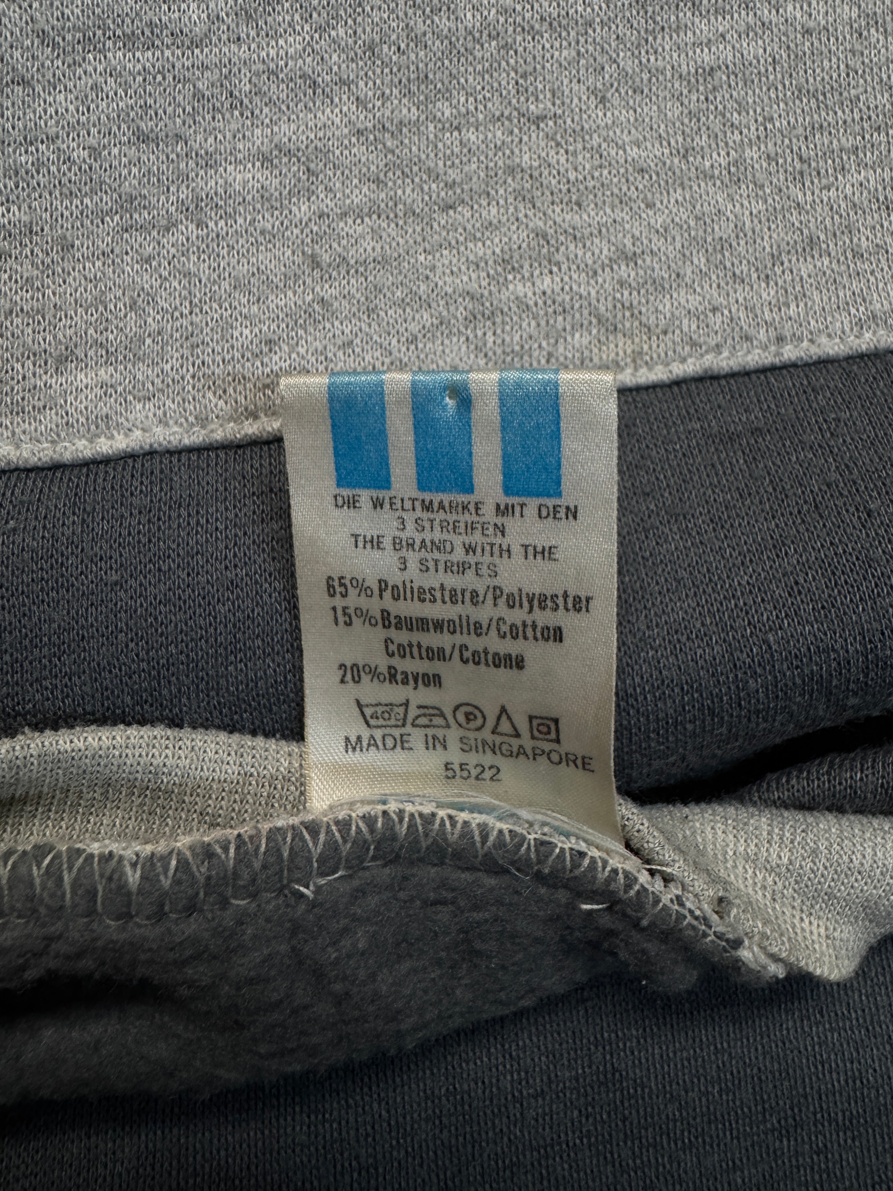 80s Adidas Sweater Crewneck Big Trefoil Made In Singapore Grau Rot D7 L