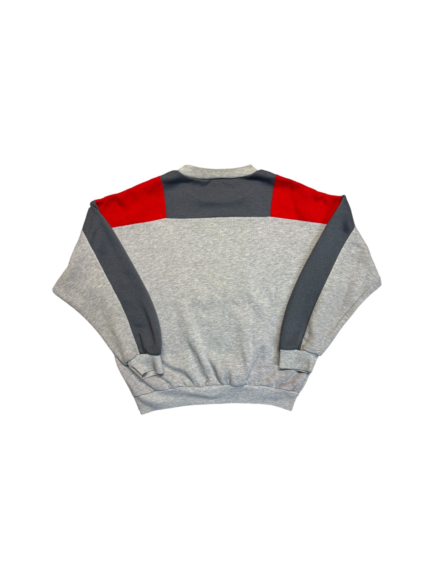 80s Adidas Sweater Crewneck Big Trefoil Made In Singapore Grau Rot D7 L