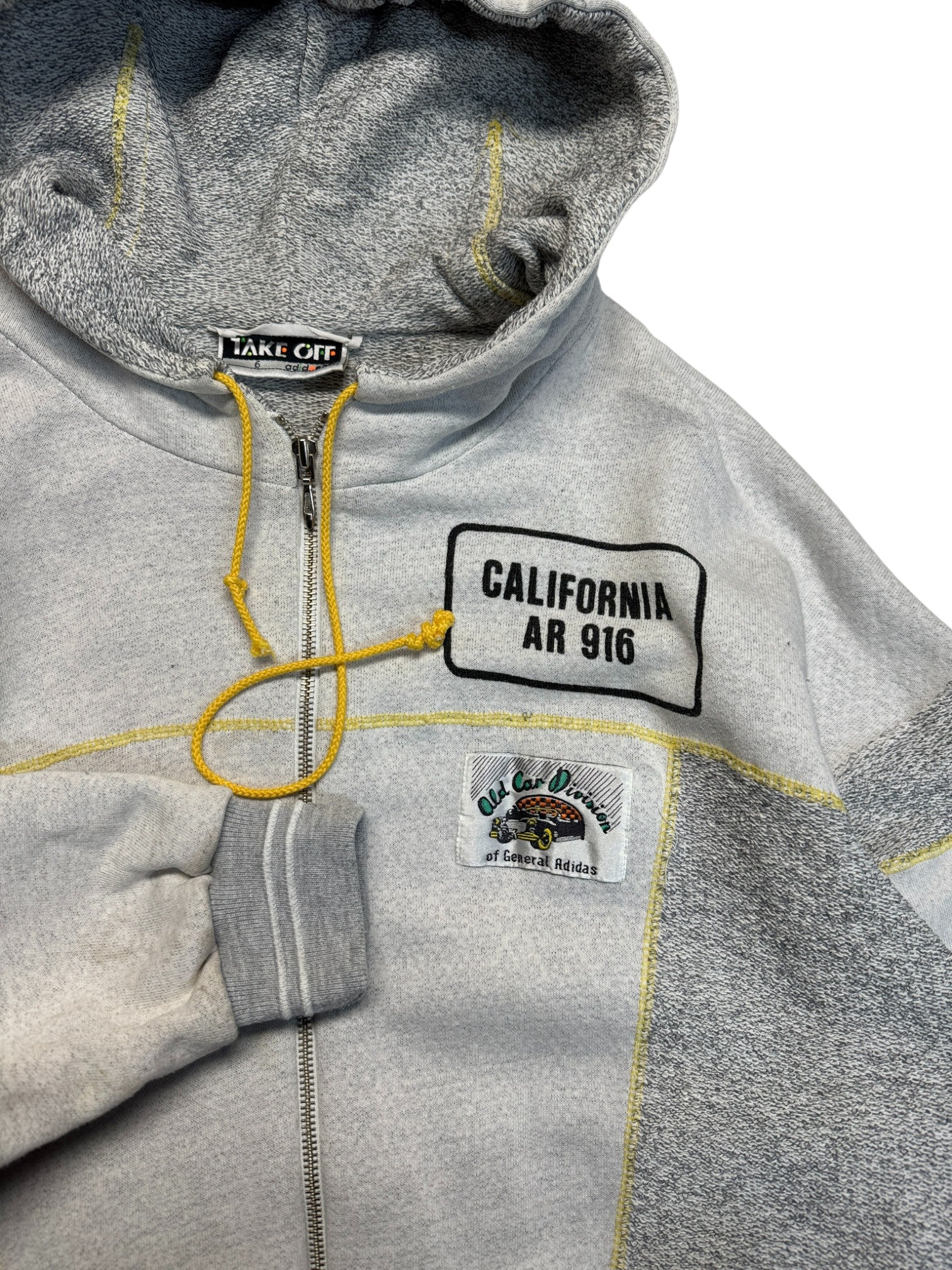 90s Adidas Take Off Zip-Hoodie "The fabulous garments" Made In Singapore Grau Gelb D6 M