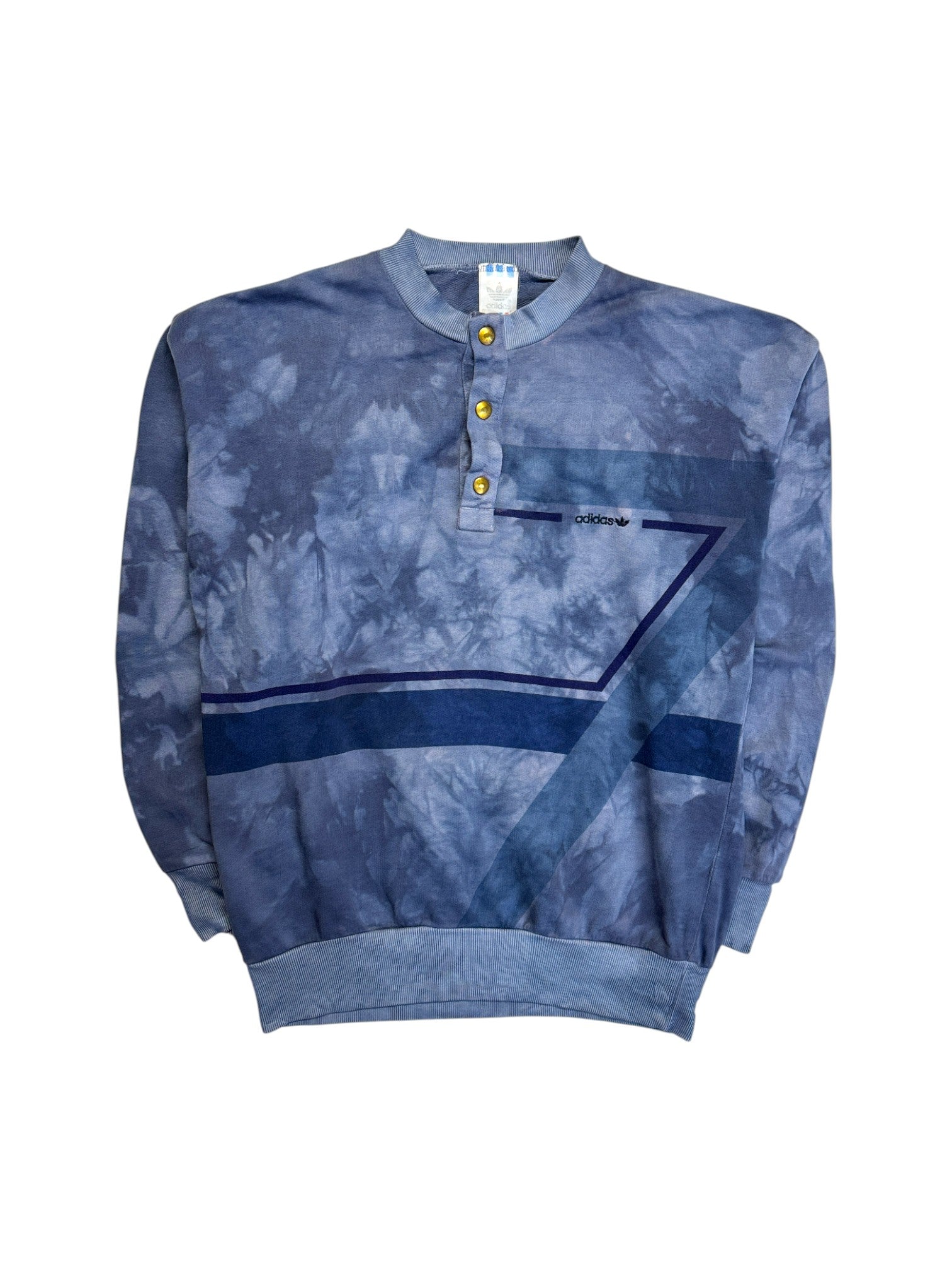 80s Adidas Sweater 1/3 Knopfleiste Batik Made In West-Germany Blau/Lila D4/S-M