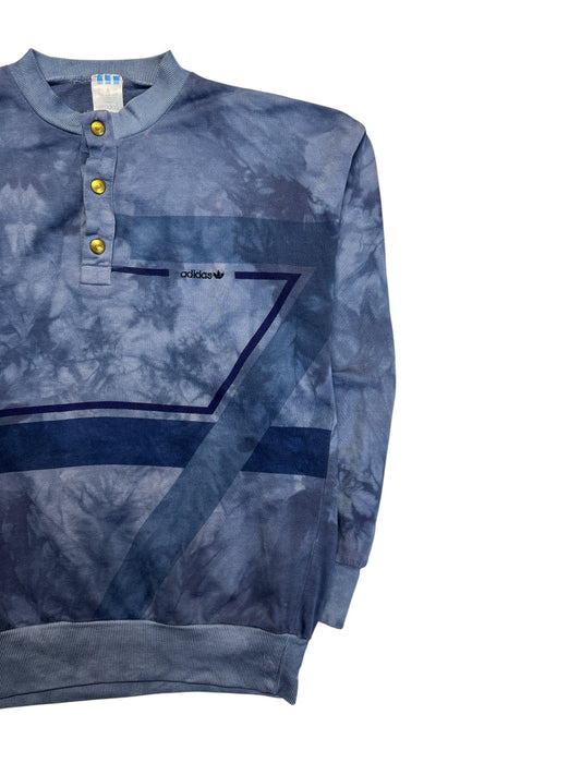 80s Adidas Sweater 1/3 Knopfleiste Batik Made In West-Germany Blau/Lila D4/S-M