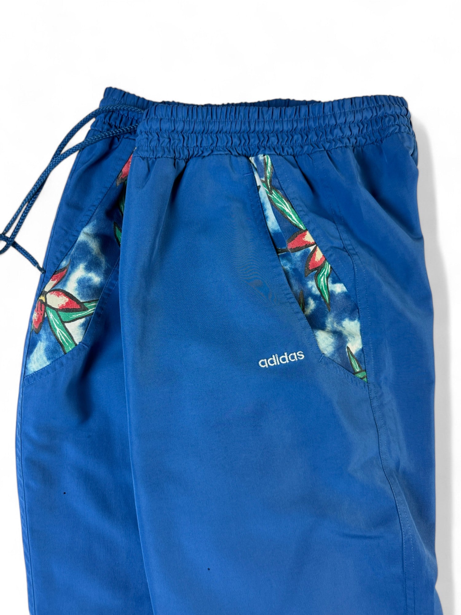 Vintage Adidas Damen Jogginghose 90s Floraler Print Blau (D38) M - RareRags