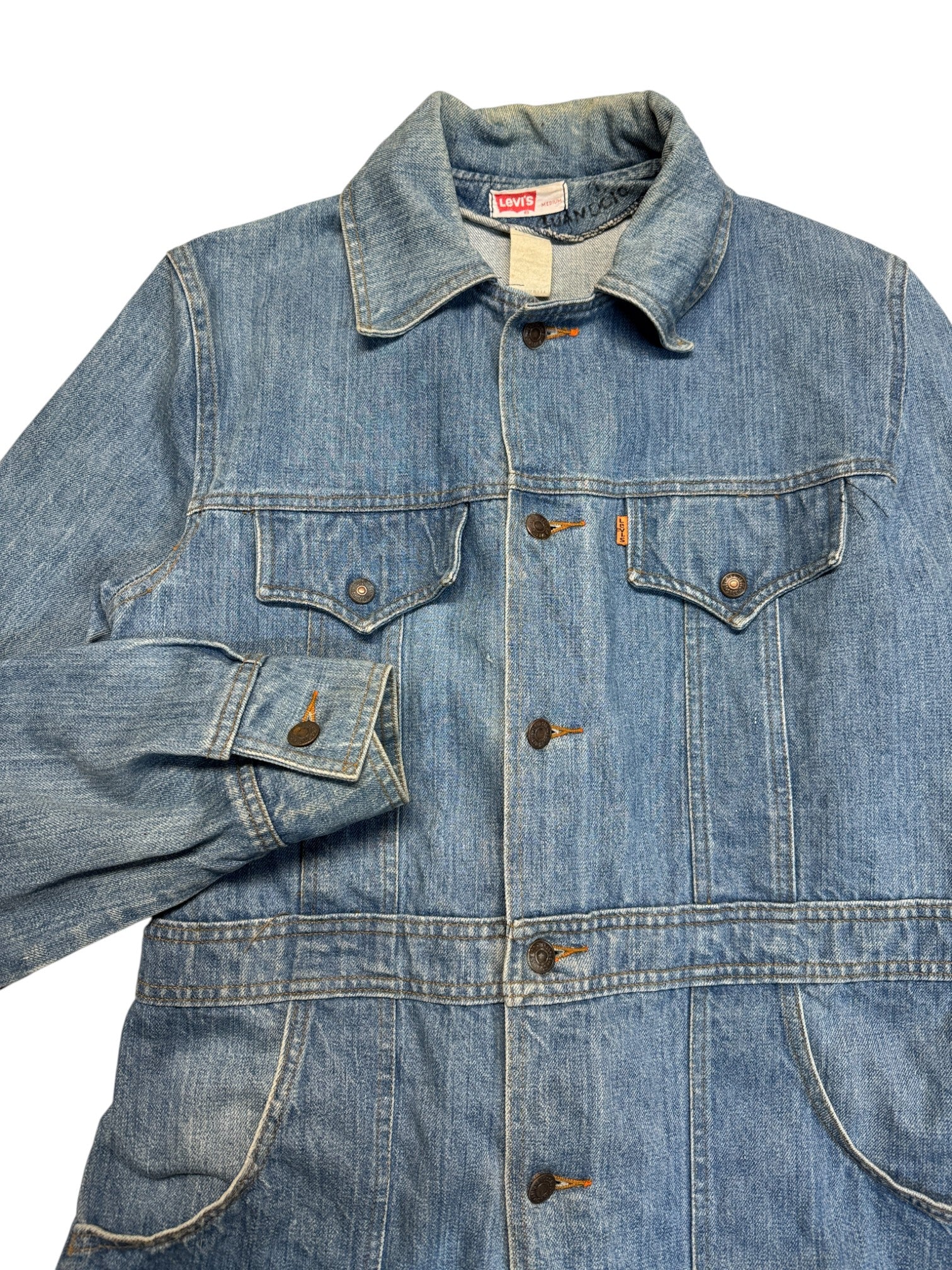 70s Levi’s Orange Tab Safari Chore Jacket 645 Made In USA Blau M - RareRags