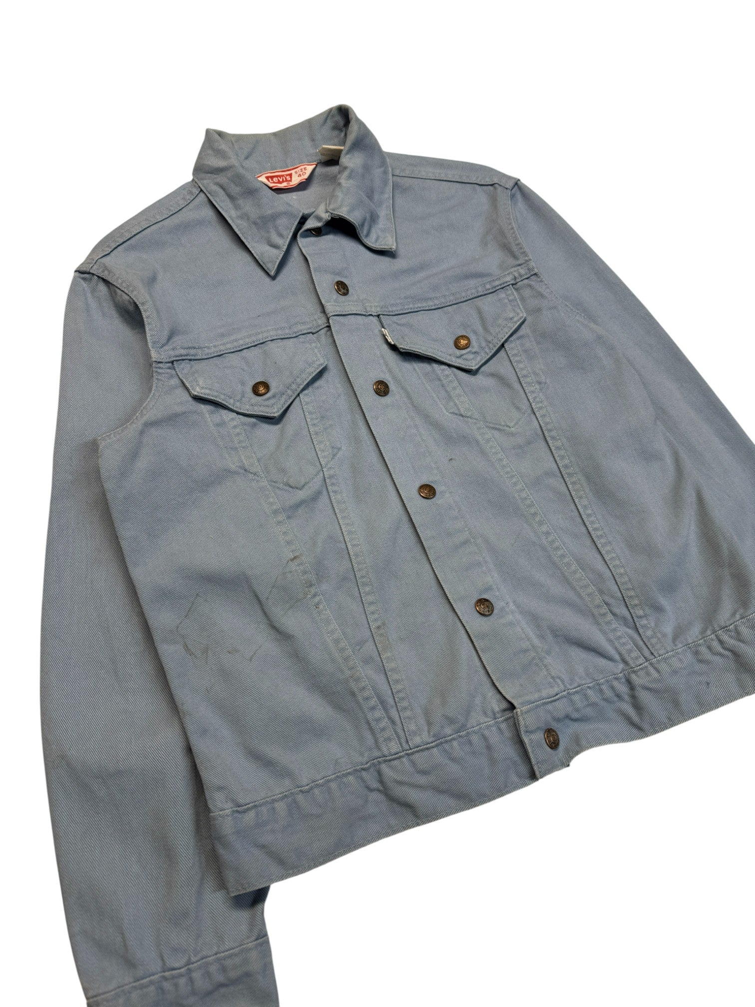 60s/70s Levis Type III Trucker Jacket White Tab Big E 529 Made In USA Hellblau 40 S-M - RareRags