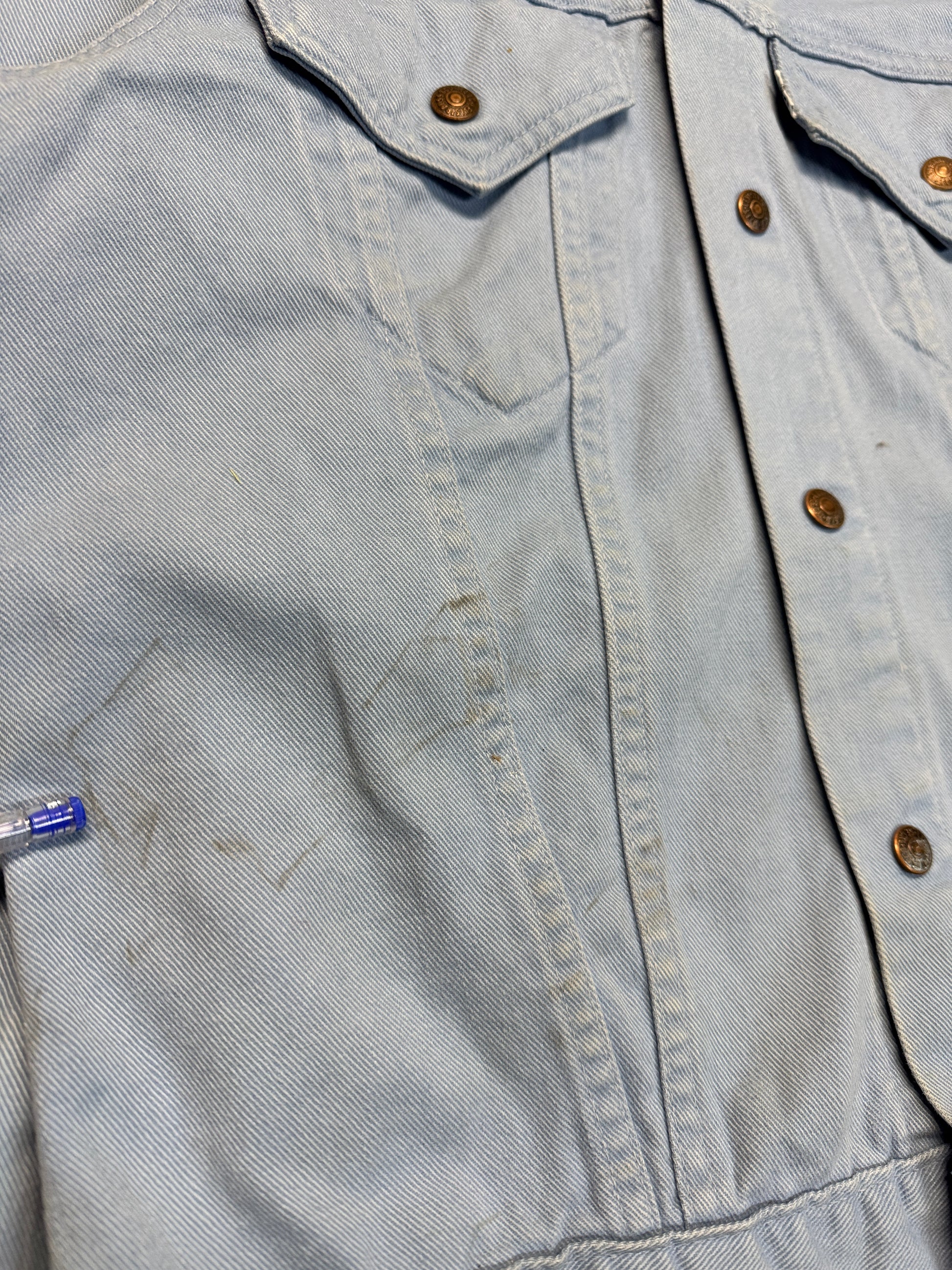 60s/70s Levis Type III Trucker Jacket White Tab Big E 529 Made In USA Hellblau 40 S-M - RareRags