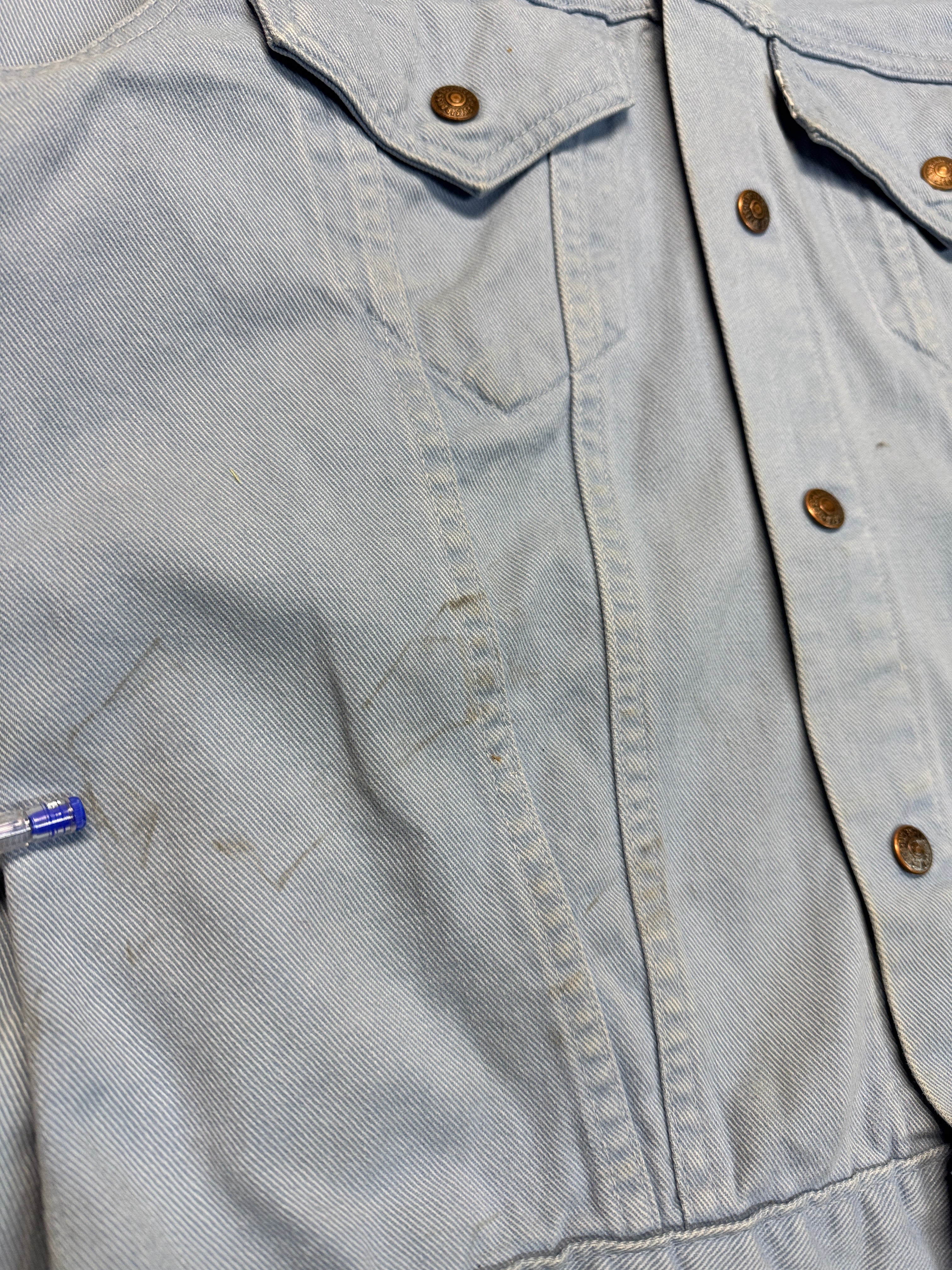 60s/70s Levis Type III Trucker Jacket White Tab Big E 529 Made In USA Hellblau 40 S-M - RareRags
