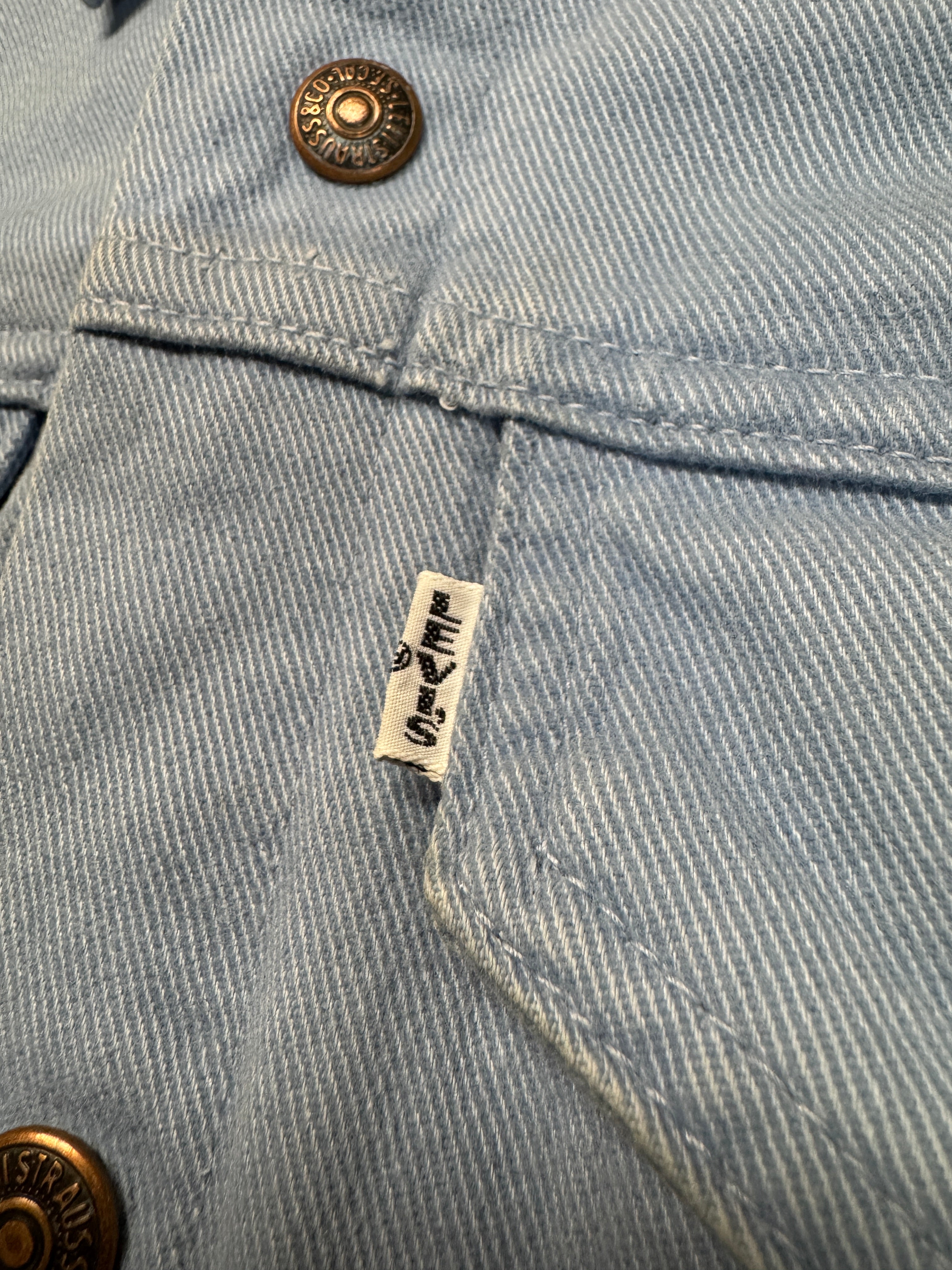 60s/70s Levis Type III Trucker Jacket White Tab Big E 529 Made In USA Hellblau 40 S-M - RareRags