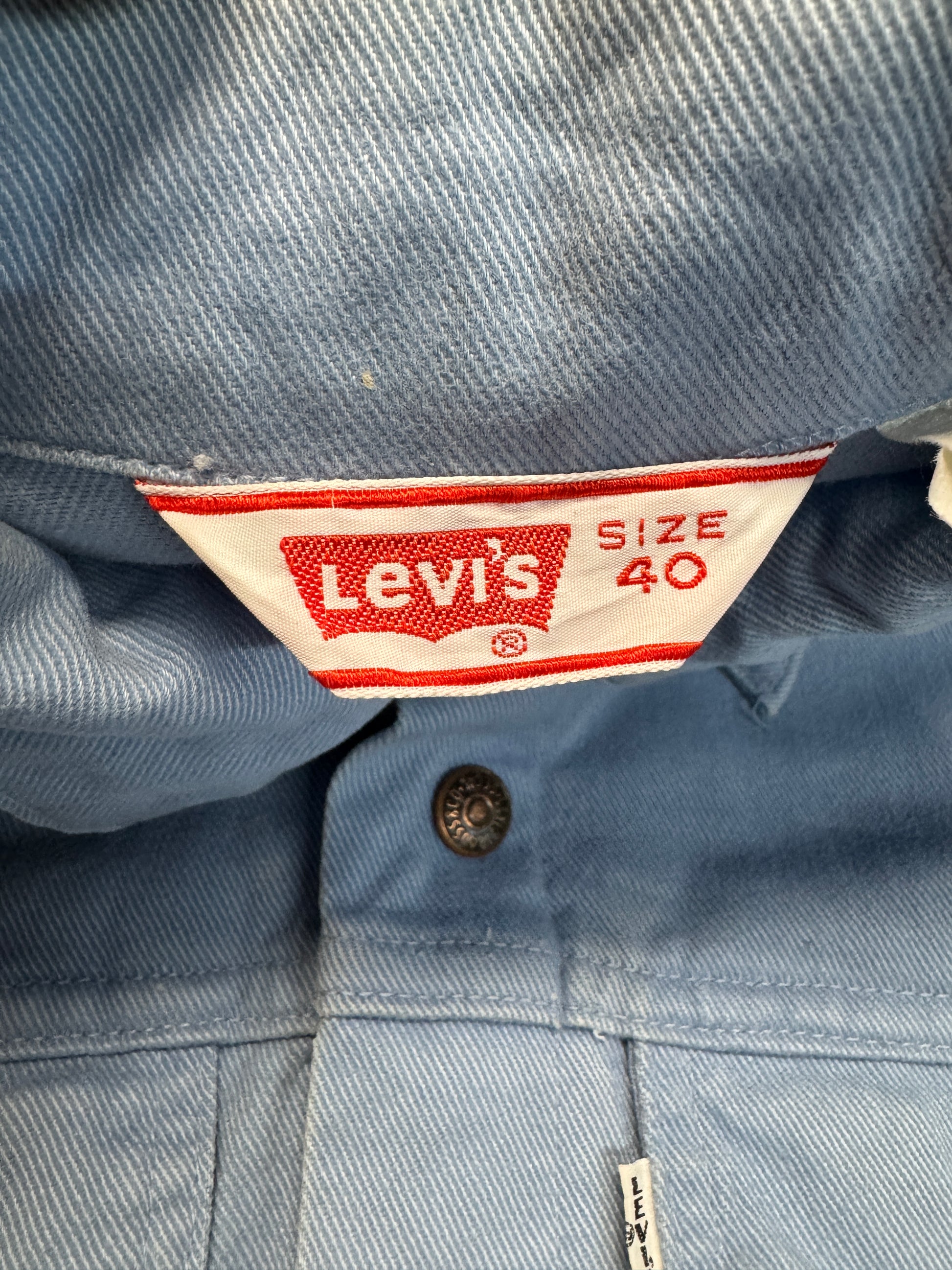 60s/70s Levis Type III Trucker Jacket White Tab Big E 529 Made In USA Hellblau 40 S-M - RareRags