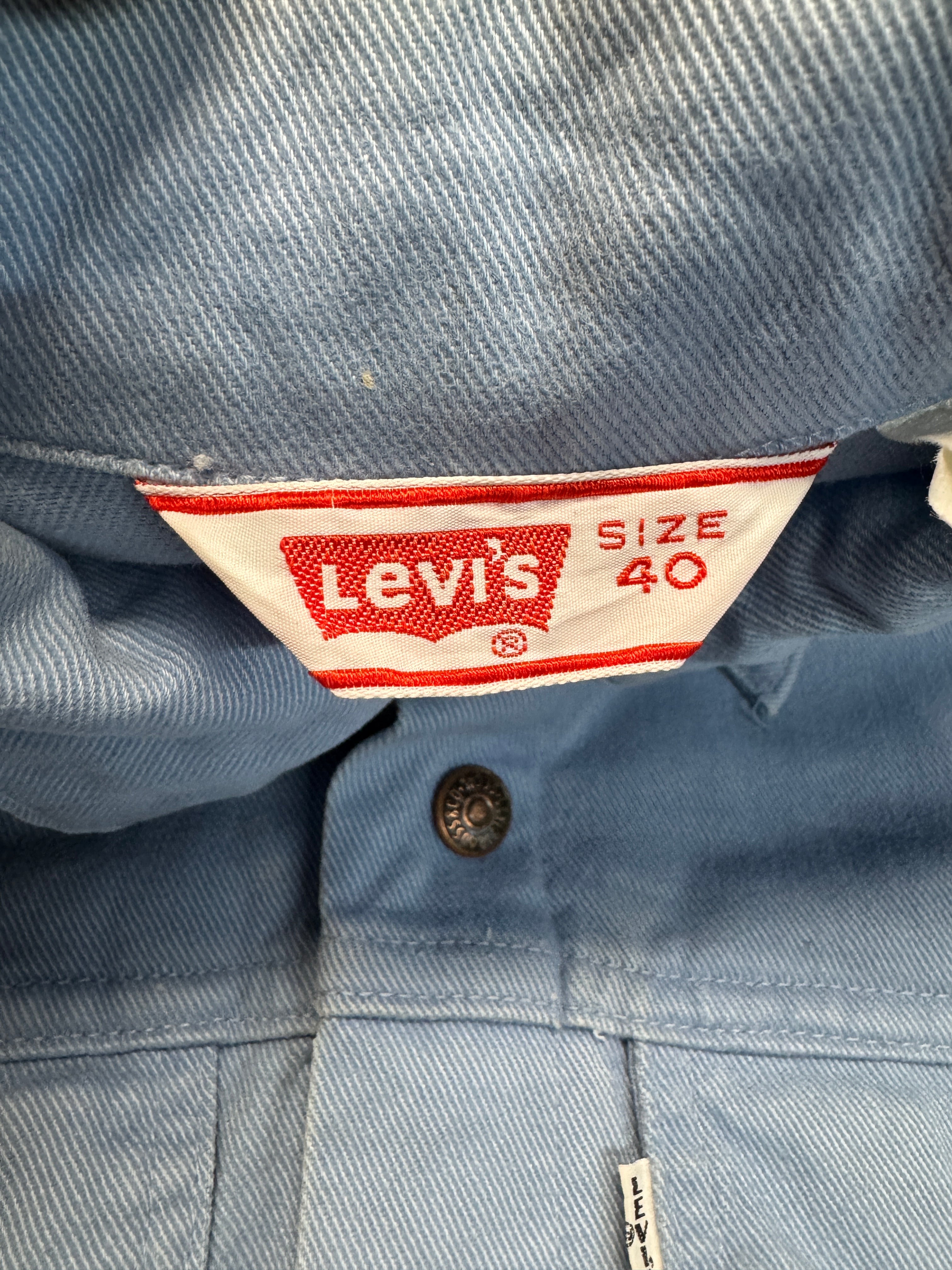60s/70s Levis Type III Trucker Jacket White Tab Big E 529 Made In USA Hellblau 40 S-M - RareRags