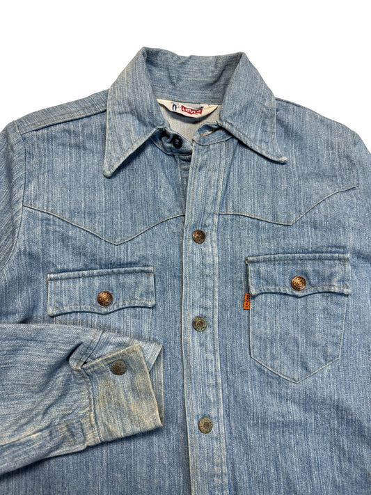 70s Levis Western Hemd Orange Tab 73 Made In USA Blau 16 M-L