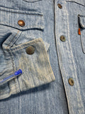 70s Levis Western Hemd Orange Tab 73 Made In USA Blau 16 M-L - RareRags