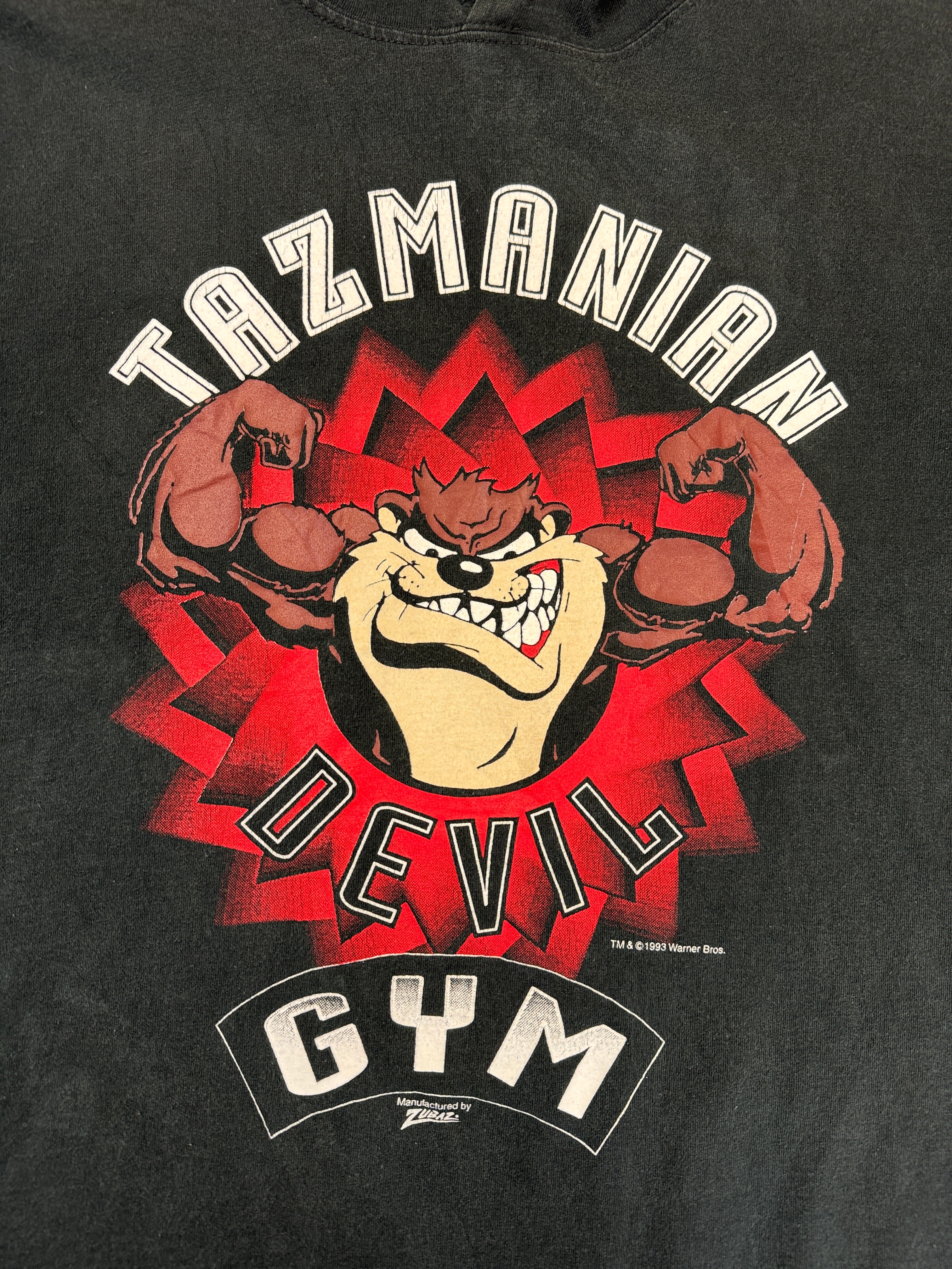 Vintage Looney Tunes Shirt Mit Kapuze 1993 Tazmanian Devil Gym Made In USA Schwarz XL