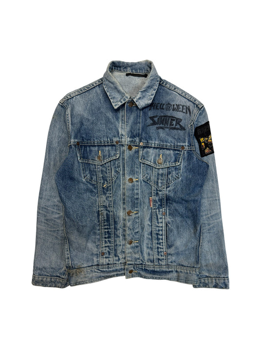 90s Scirocco Jeansjacke Customized "Helloween Sinner" Blau M - RareRags