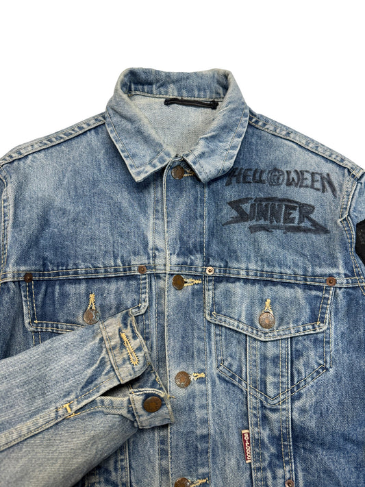 90s Scirocco Jeansjacke Customized "Helloween Sinner" Blau M - RareRags