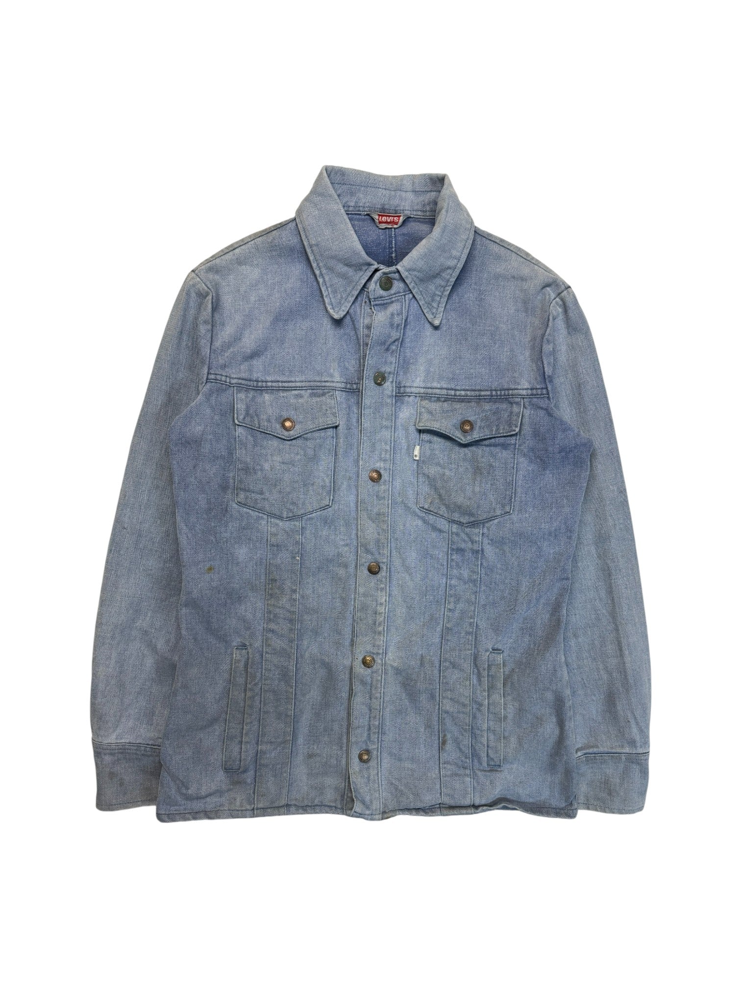 70s Levis Jeansjacke White Tab Snap Button Blau S-M - RareRags