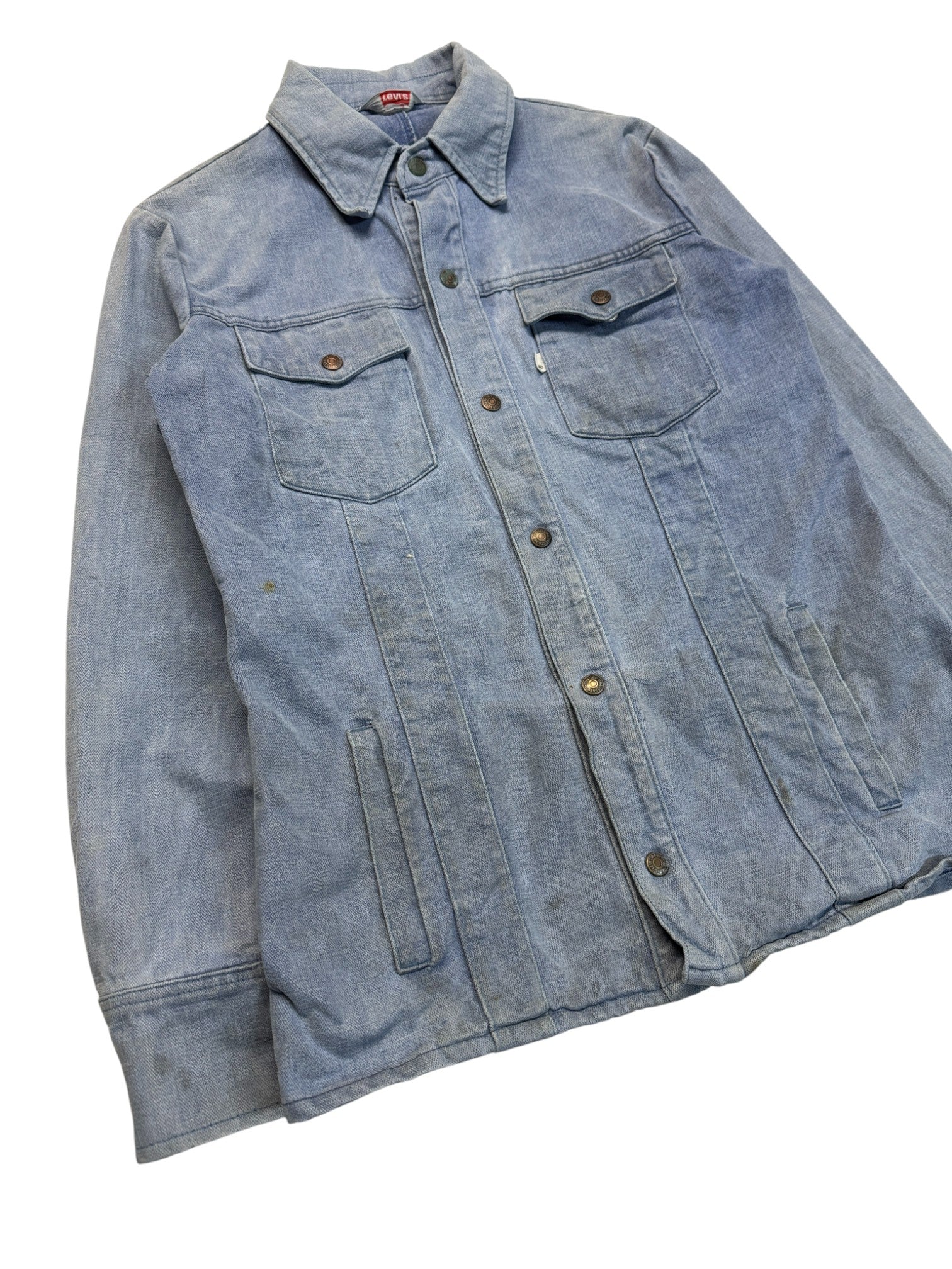 70s Levis Jeansjacke White Tab Snap Button Blau S-M - RareRags