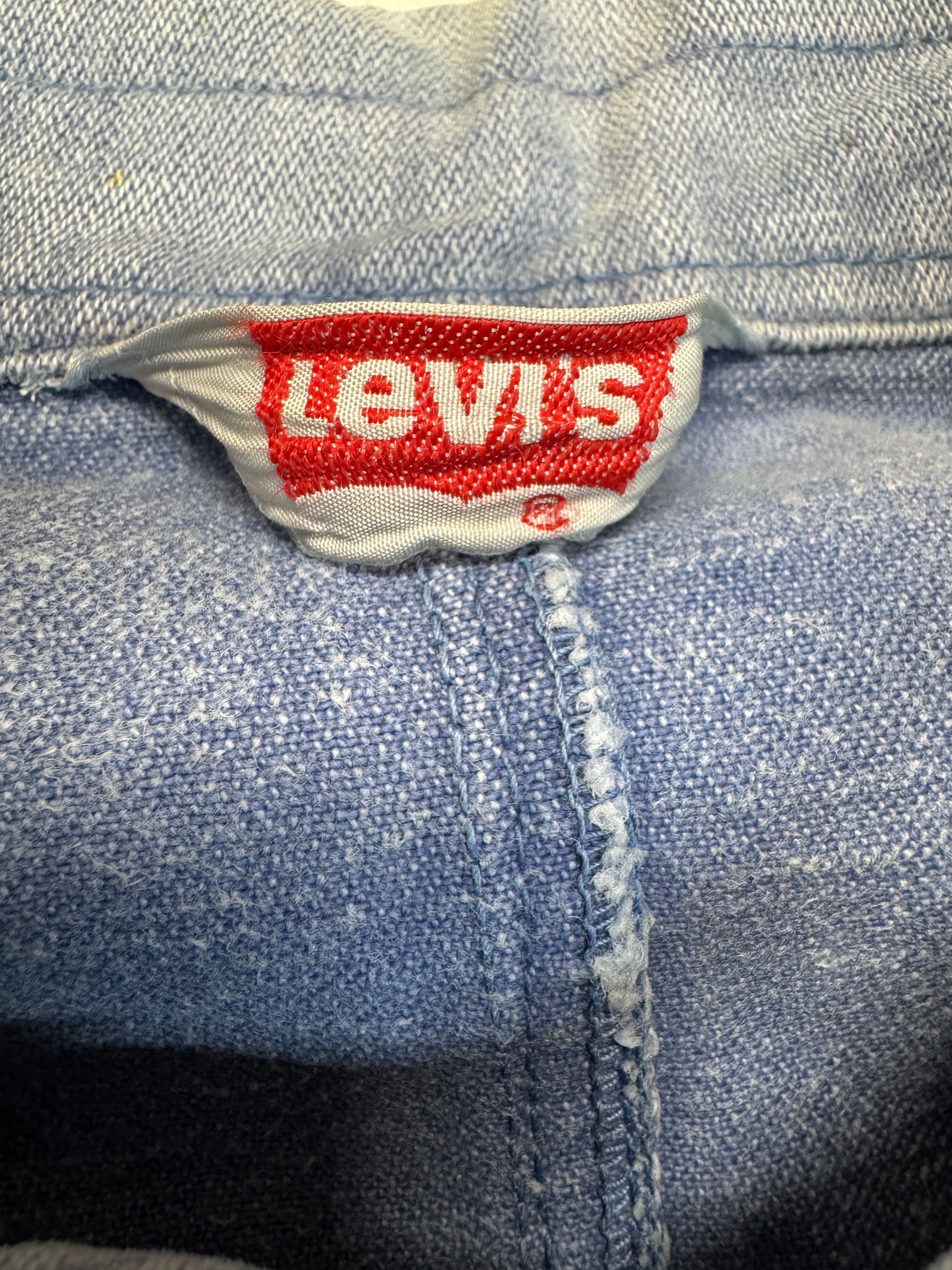 70s Levis Jeansjacke White Tab Snap Button Blau S-M - RareRags
