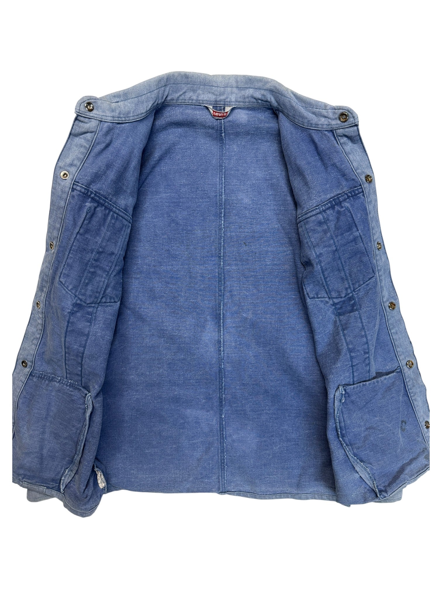 70s Levis Jeansjacke White Tab Snap Button Blau S-M - RareRags