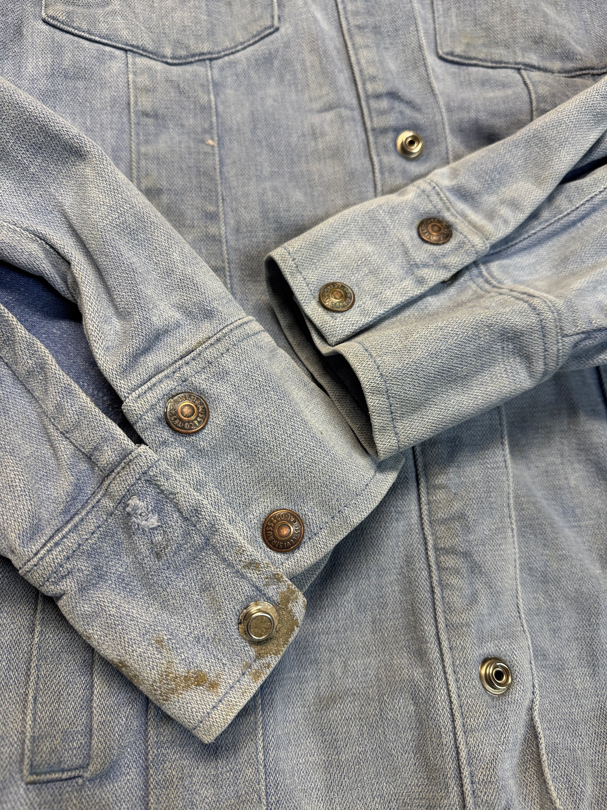 70s Levis Jeansjacke White Tab Snap Button Blau S-M - RareRags